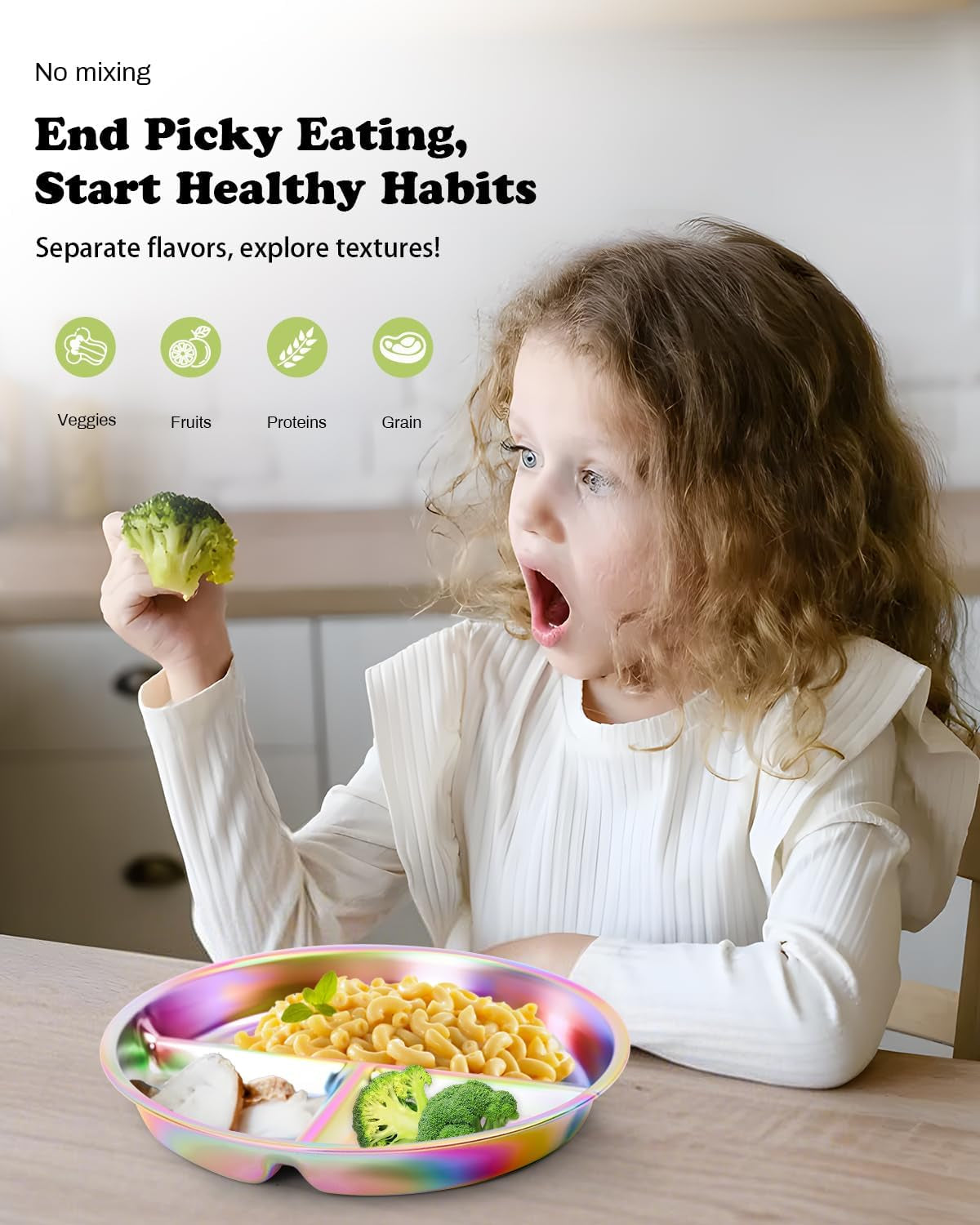Stainless Steel Kids Plates 4 Packs, Deepened 9" Portion Control Plate Divided Plate for Toddlers Bigger Appetite, Non Toxic Unbreakable Metal Lunch Dishes, Colorful