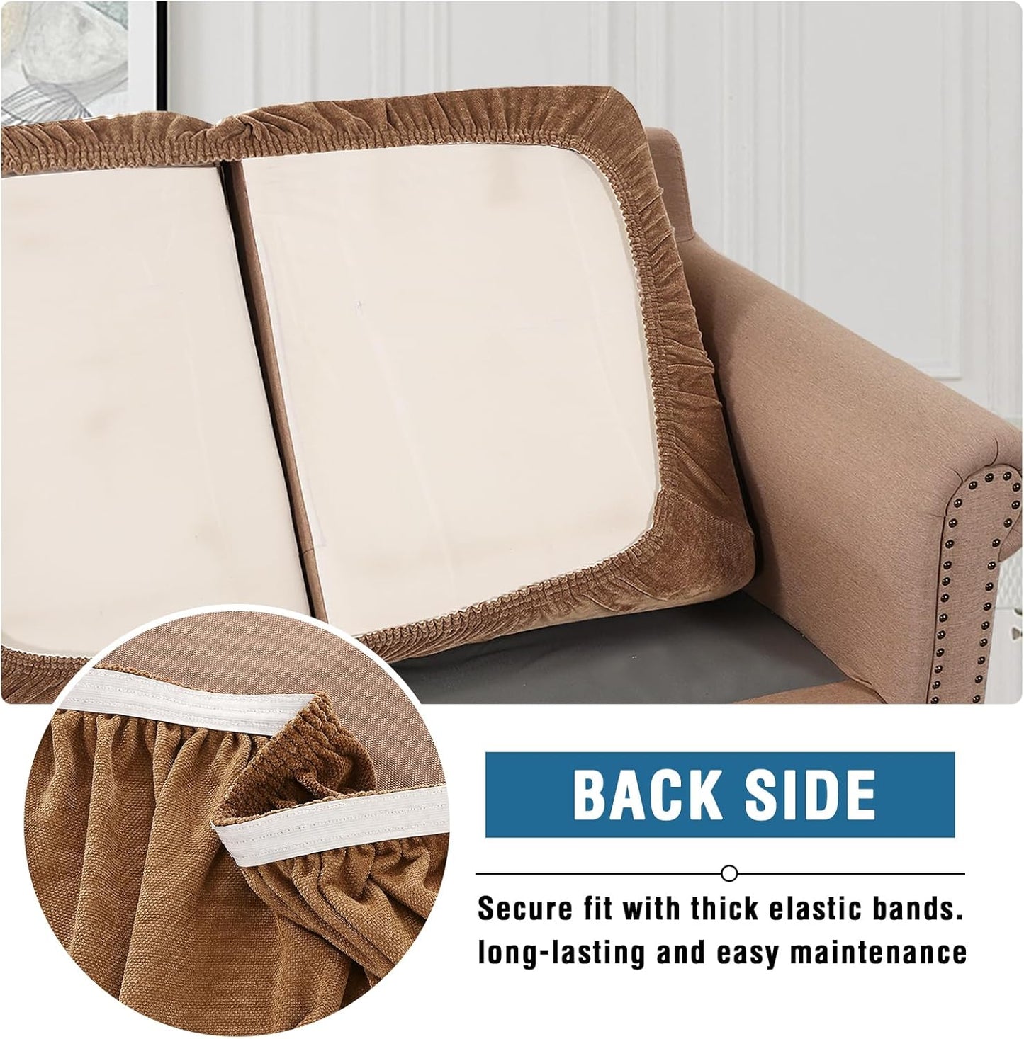 Stretch Chenille Cushion Covers Thick Soft Chair Covers anti Slip Armchair Covers Slipcover with Elastic Bottom for Pets, Kid(1 Seater Armchair Cushion Cover,Caramel)