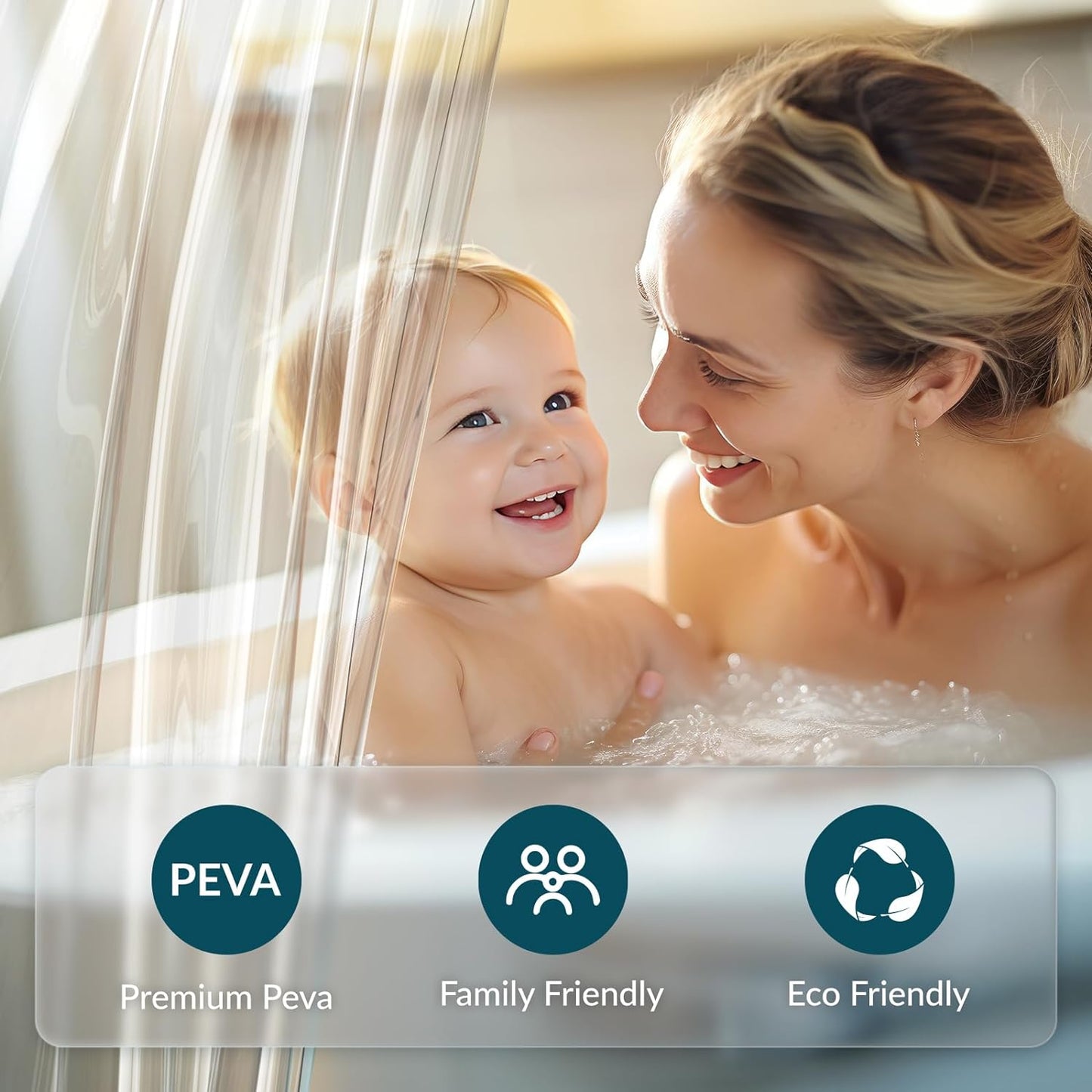 Shower Curtain Rings and Waterproof Lightweight 72 X 72 Inches PEVA Shower Curtain Liner, Clear