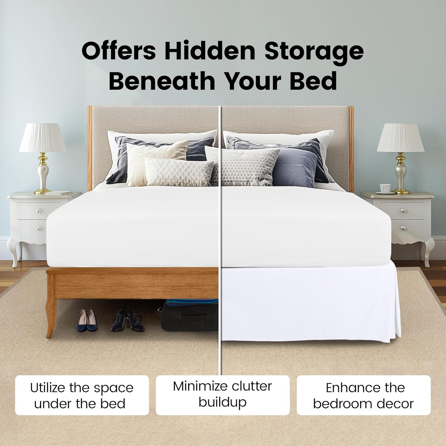 Queen Bed Skirt - Soft Quadruple Pleated Ruffle - Easy Fit with 16 Inch Tailored Drop - Hotel Quality, Shrinkage and Fade Resistant (Queen, White)
