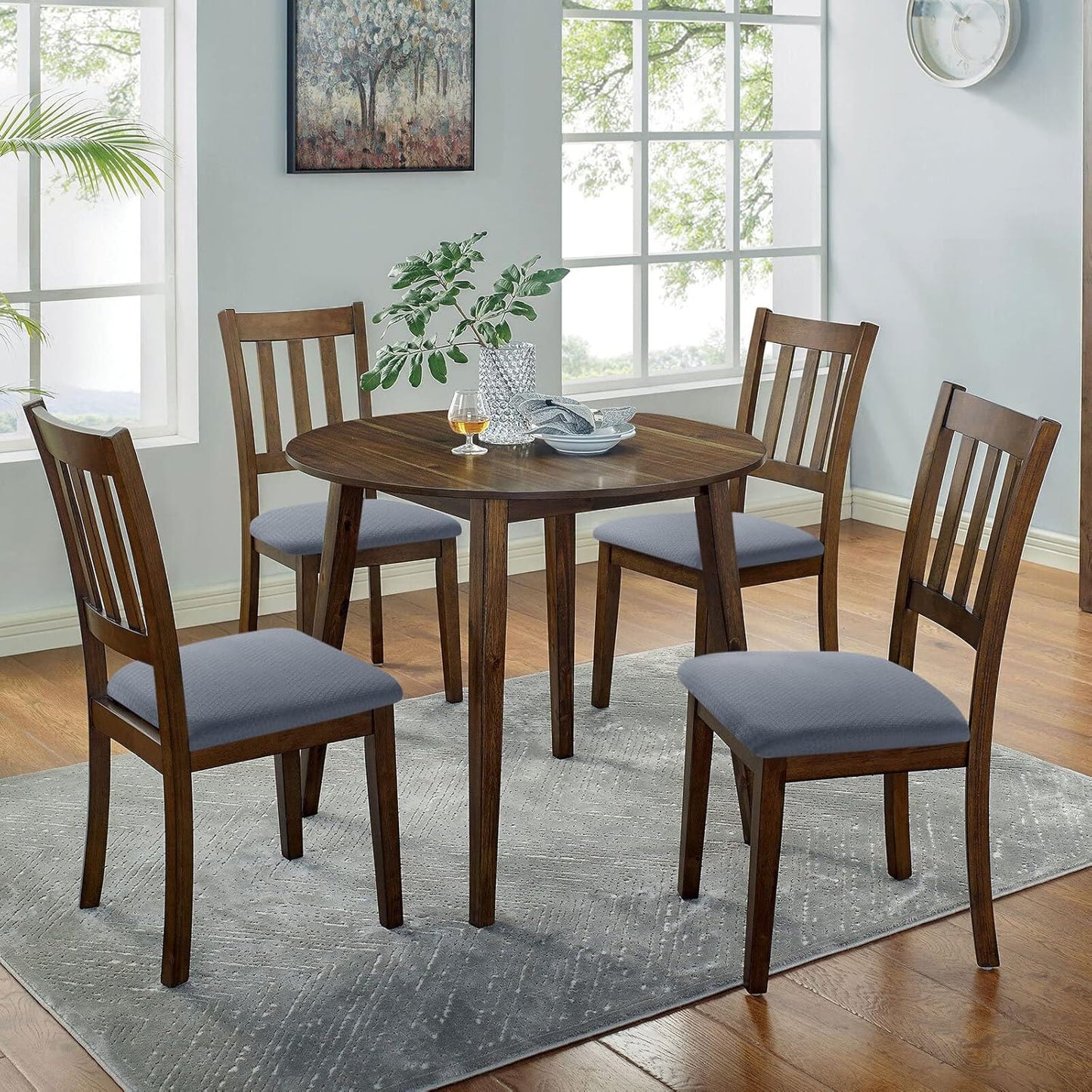 Seat Covers for Dining Room Chairs Set of 2, Stretch Jacquard Dining Chair Covers Removable Washable Slipcovers Protector, Grey