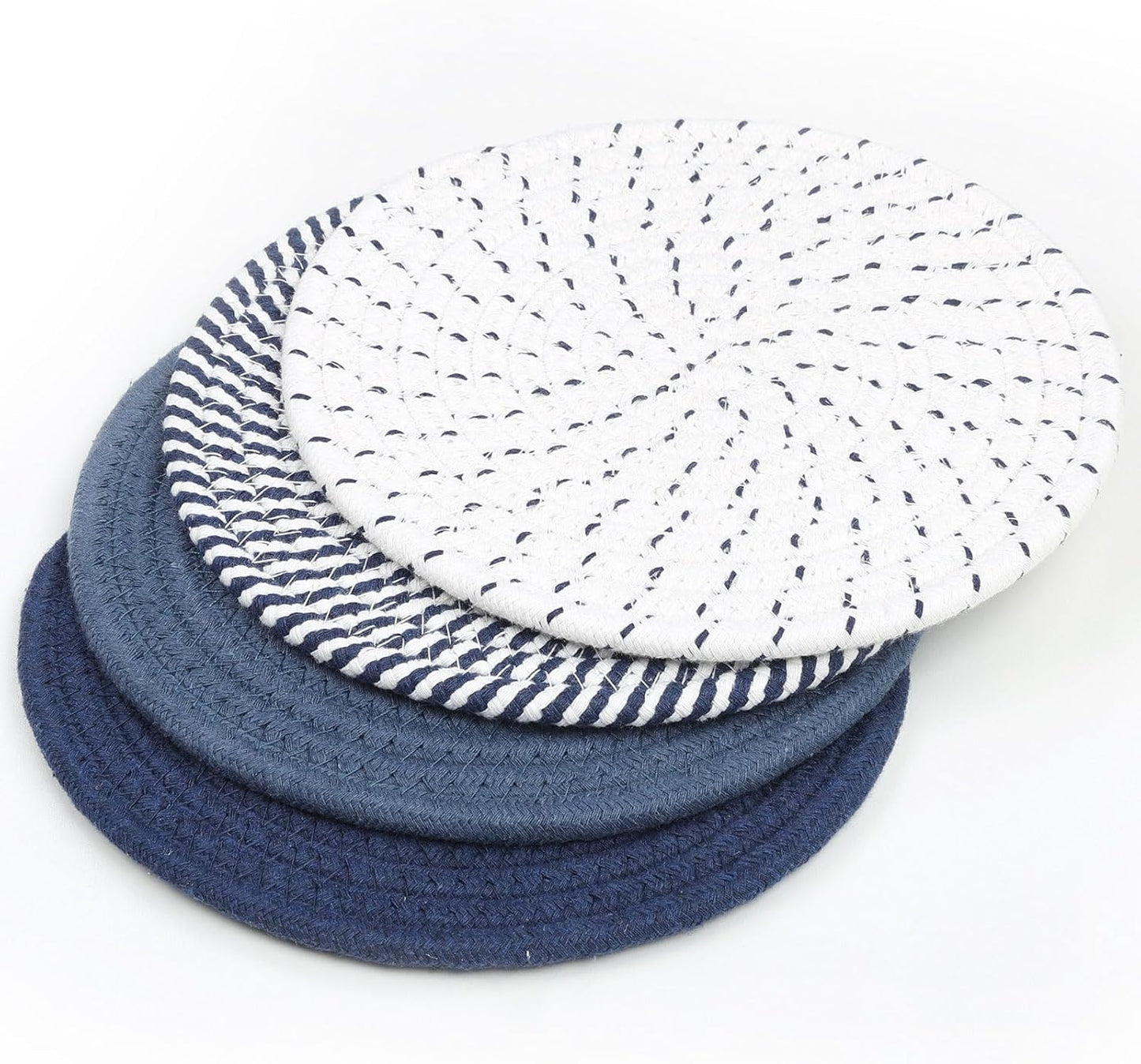 8 Inches Trivets for Hot Dishes, 4 Pieces Cotton Trivets Mats for Kitchen, Hot Pads for Countertops and Table, Heat-Resistant Pot Holders for Hot Pots and Pans(Blue, 4Pcs)