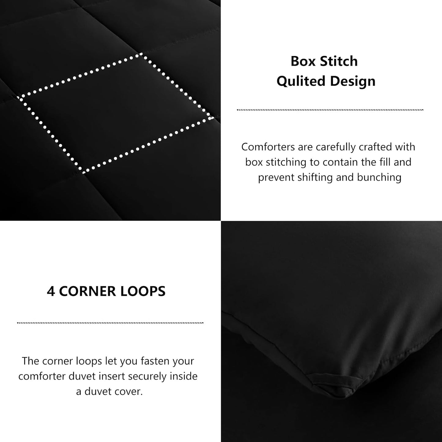 Queen Size Comforter Sets - Black Comforter Queen Size, 3 Pieces Box Stitched Soft Lightweight Bed Set, All Season Bedding Sets with 1 down Alternative Comforter and 2 Pillow Shams
