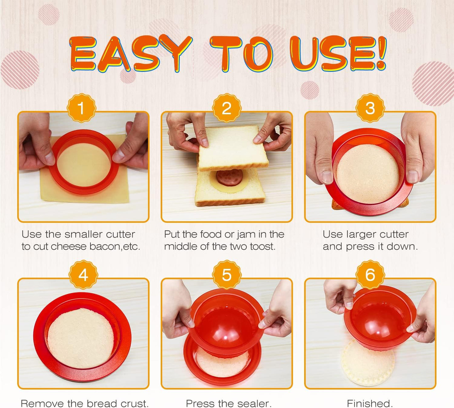 Sandwich Cutter and Sealer - 5 PCS Decruster Sandwich Maker - Peanut Butter and Jelly Crustless Sandwich Bread Pancake Maker Cookie Cutter for Kids Children Boys Girls