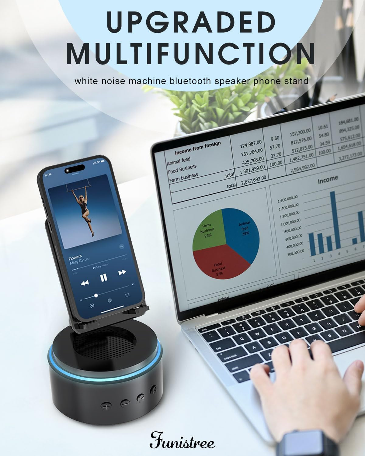 Dad Men Him Husband Gifts from Daughter Son Wife, Cell Phone Stand with Wireless Bluetooth Speaker, Tech Gadget Adjustable Detachable White Noise Sound Machine Dad Christmas Xmas Birthday Gifts