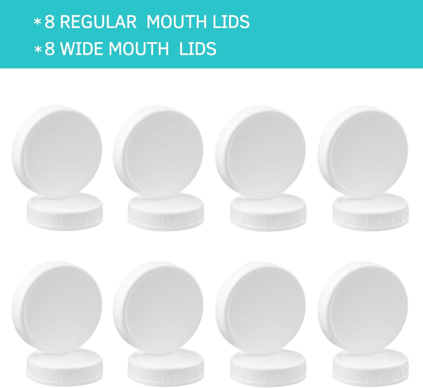 16-Pack Plastic Mason Jar Lids - 8 Regular Mouth and 8 Wide Mouth Jar Lids - Plastic Storage Caps for Ball, Kerr Canning Mason Jars - 100% Sealing & Dishwasher Safe & Food Grade