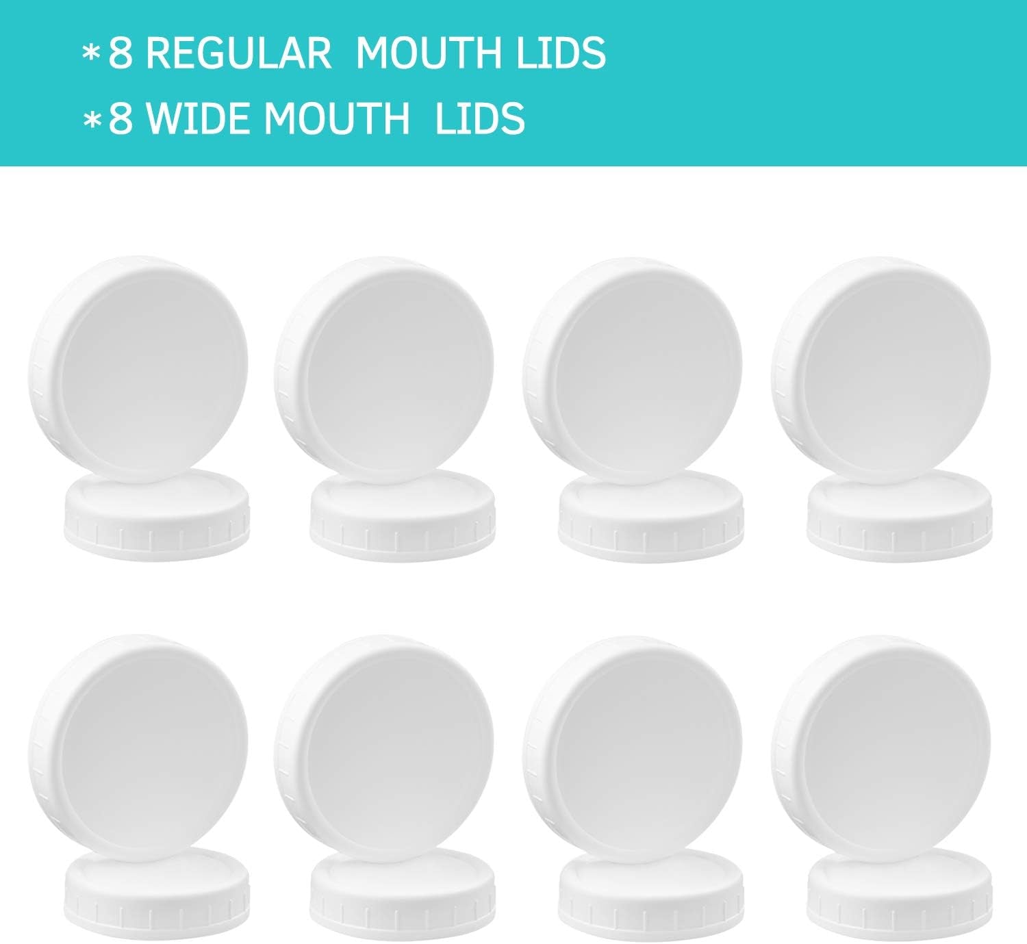 16-Pack Plastic Mason Jar Lids - 8 Regular Mouth and 8 Wide Mouth Jar Lids - Plastic Storage Caps for Ball, Kerr Canning Mason Jars - 100% Sealing & Dishwasher Safe & Food Grade