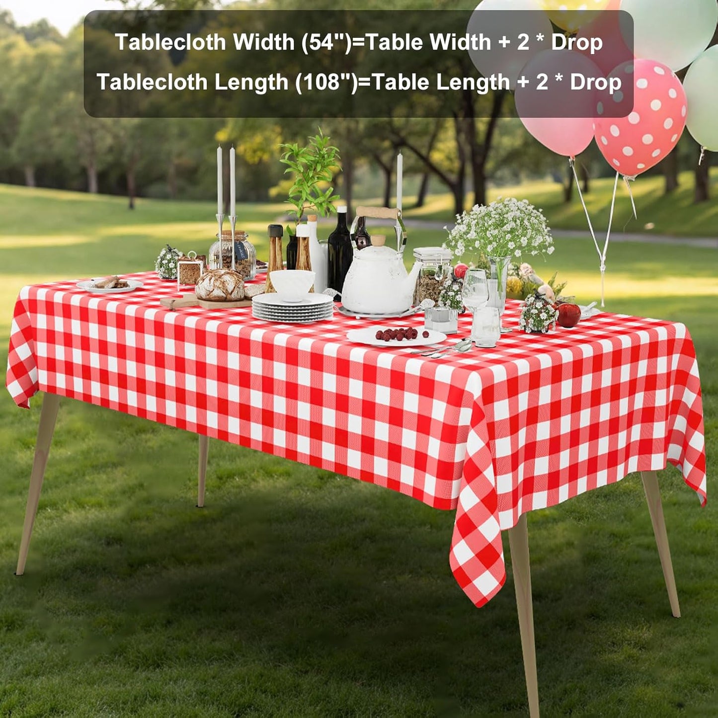 3 Packs Gingham Disposable Table Cloth, 54 X 108 Inch Waterproof Plastic Tablecloth, Rectangle Red and White Checkered Table Covers for Picnic, Birthday, Party