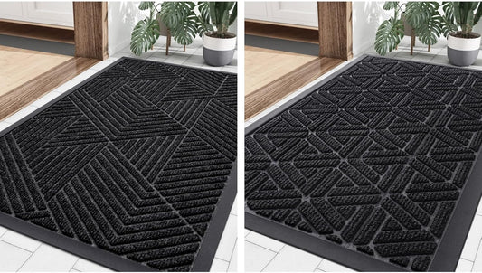 Outdoor Door Mat, Heavy Duty Natural Rubber Mat, 29.5X17 Inch, Black, 2 Item Bundle