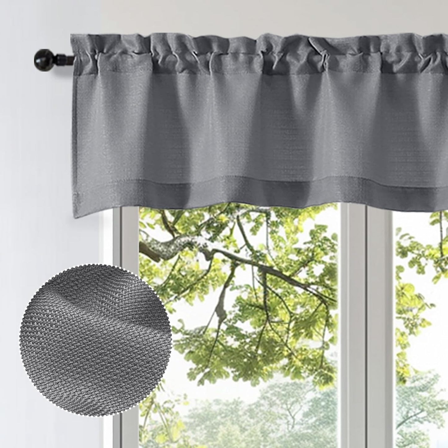 Bob 1 PCS Dark Grey Valances for Windows, Faux Linen Textured Kitchen Window Curtains Valance for Bedroom Living Room, Modern Soft Airy Solid Rod Pocket Bathroom Cafe Curtain, 60Wx14L Inch