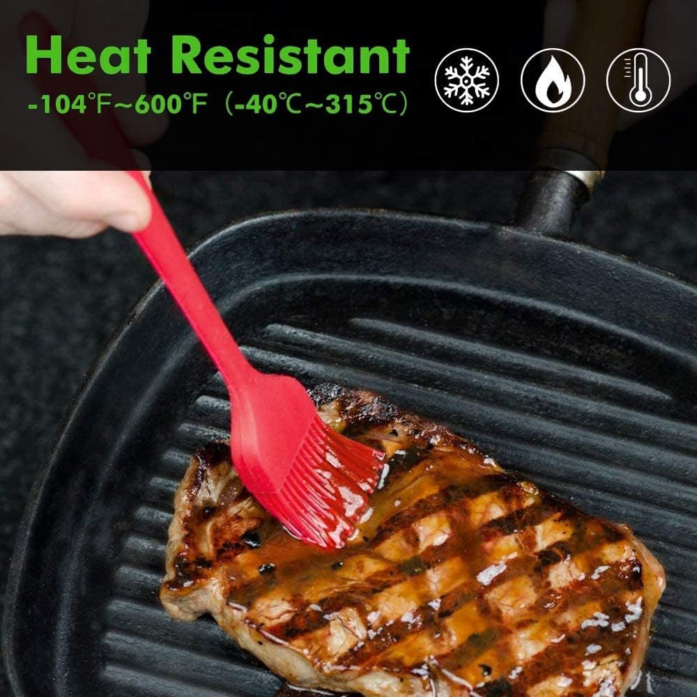 Silicone Pastry Basting Brush - 2Pcs 10 + 8 in Heat Resistant Brush for Baking Cooking Food, BPA Free Kitchen Brush for Sauce Butter Oil, Stainless Steel Core Design for Barbecue BBQ Grilling