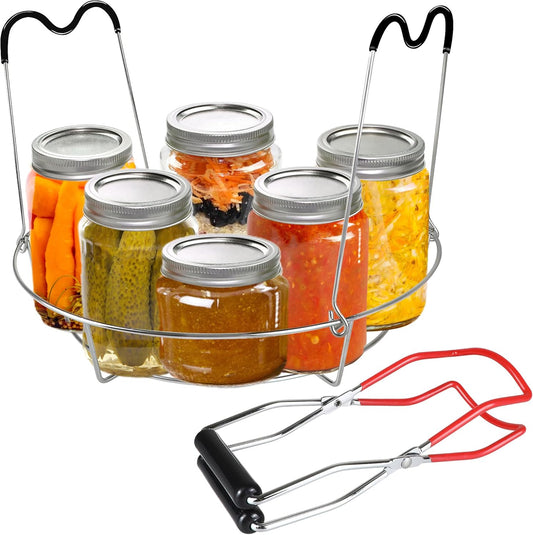 12In Stainless Steel Canning Rack with Contour Handles, Holds 7 Pint or 6 Quart Jars in Pressure Canner Pot