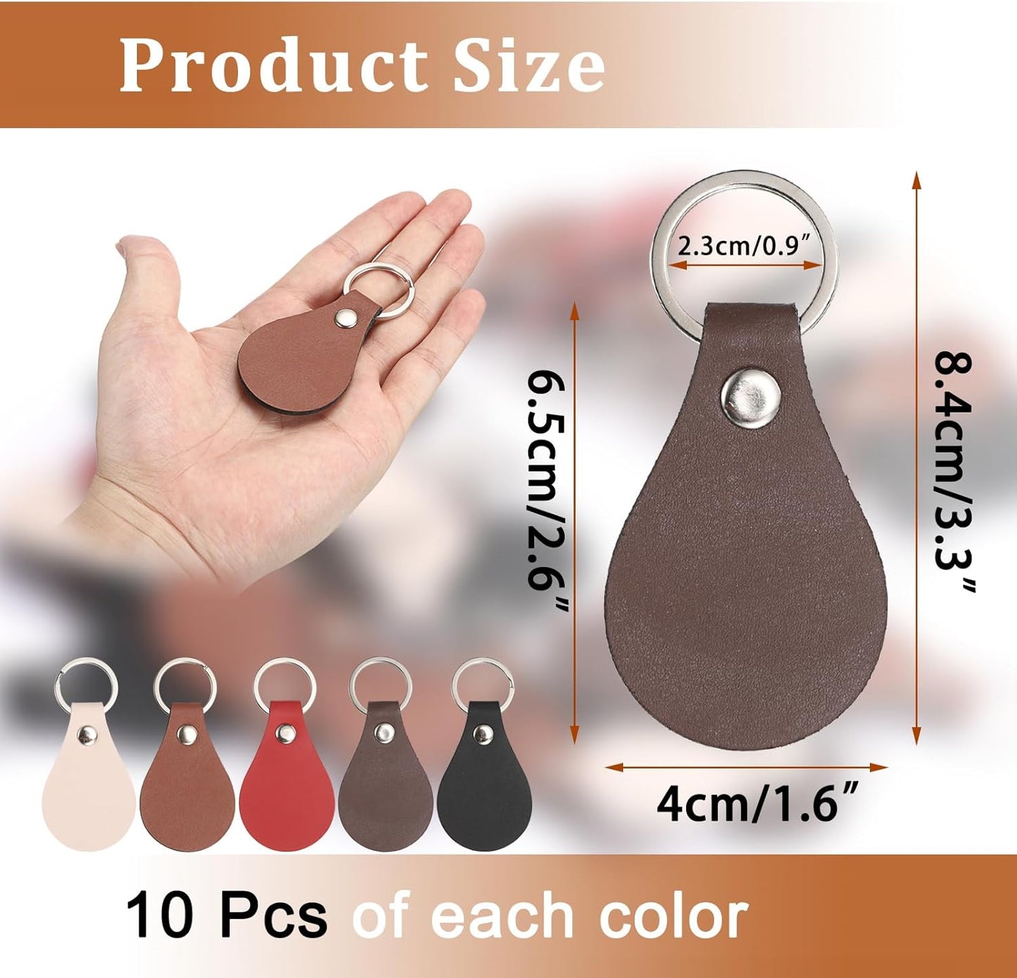 100-Piece Leather Keychain Blanks Set, 10 Color Options for Engraving, Personalized PU Leather Key Fob Kit for DIY Crafts and Gift Accessories