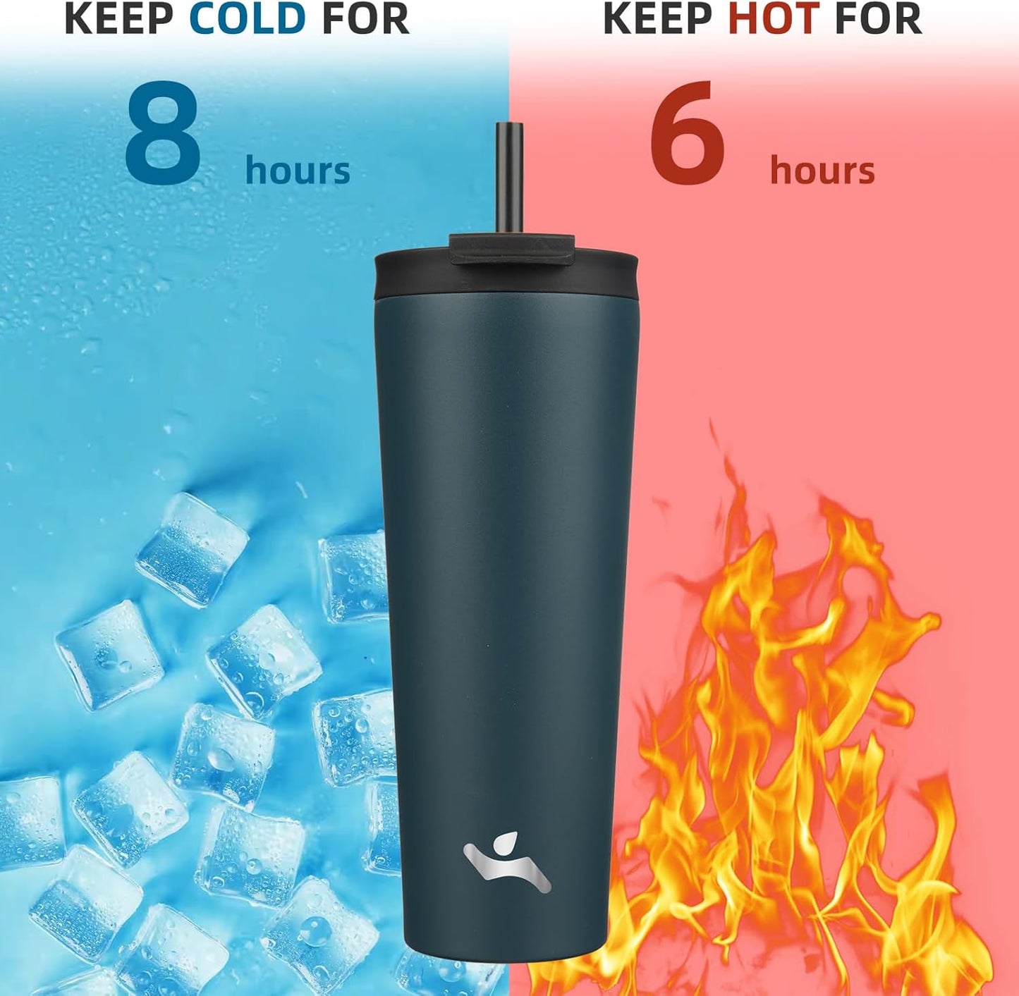 26 OZ Insulated Tumbler with Lid and 2 Straws Stainless Steel Water Bottle Vacuum Travel Mug Coffee Cup,Navy Blue