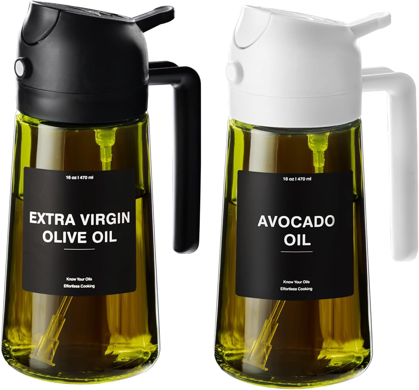 - 16Oz/470Ml Olive Oil Dispenser for Kitchen with Stickers - 2 in 1 Olive Oil Sprayer for Cooking, Air Fryer, and Salad, Black&White (Light-Proof Kitchen Gadget)
