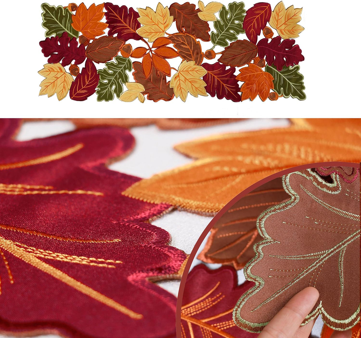 Thanksgiving Runner, Fall Leaf Table Runner for Autumn Home Decorations, Fall Table Centerpieces, Embroidered Cutwork Farmhouse Harvestmaple Leaf Runner, 13 Inch X 36 Inch