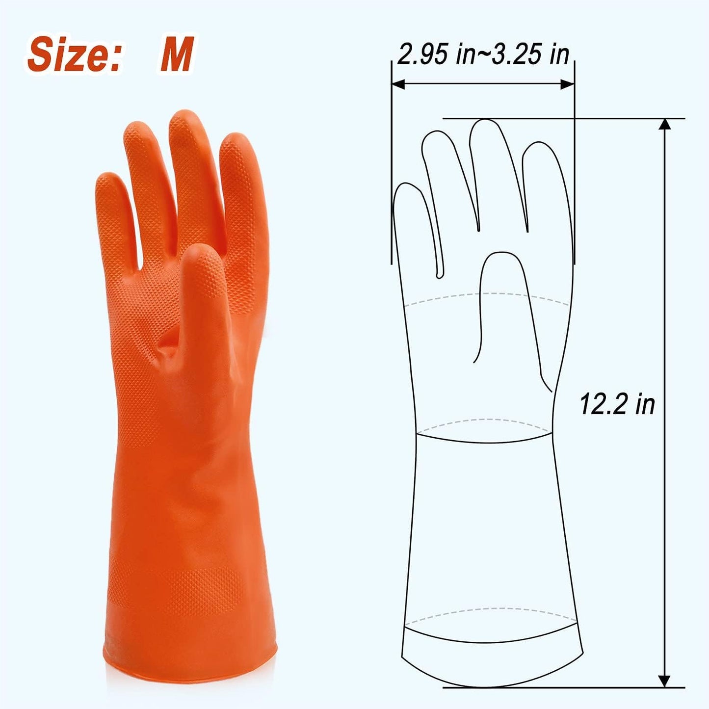 Synthetic Rubber Gloves, Medium Size, 11.8 Inches, 3 Pairs 3 Colors for Household Cleaning, Dishwashing and Other Home Cleaning Use
