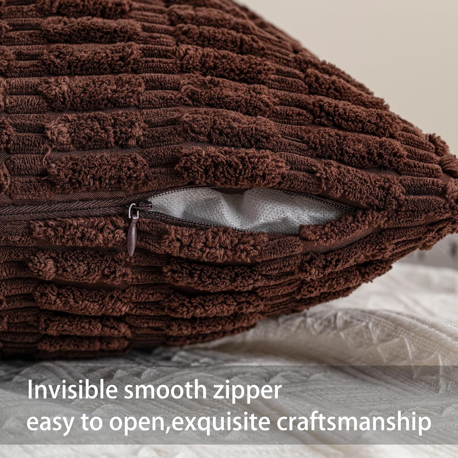 Pack of 2 Corduroy Decorative Throw Pillow Covers 18X18 Inchsoft Boho Striped Pillow Covers Modern Farmhouse Home Decor for Sofa Living Room Couch Bed(Coffee)