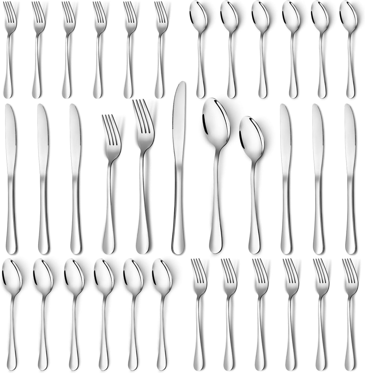 30 Piece Silverware Set, Stainless Steel Flatware Utensil Sets for 6, Silver Cutlery Set Includes Forks Spoons Knives, Mirror Polished, Dishwasher Safe