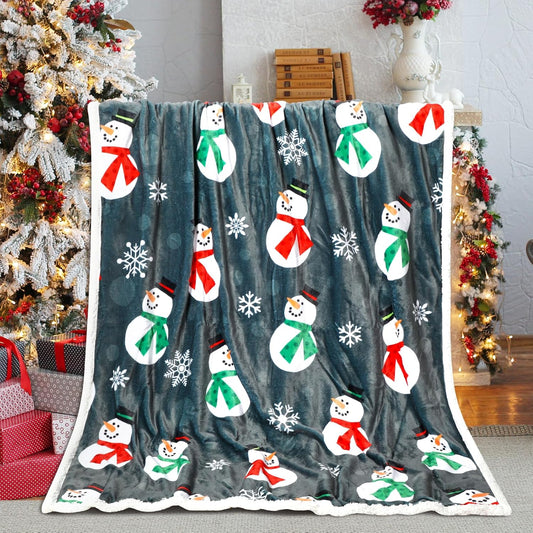 Snowman Christmas Throw Blankets,50" X 60" Winter Holiday Sherpa Fleece Blanket, Snowflake Flannel Blanket for Winter and Xmas Holiday Bedroom, Couch Decorations
