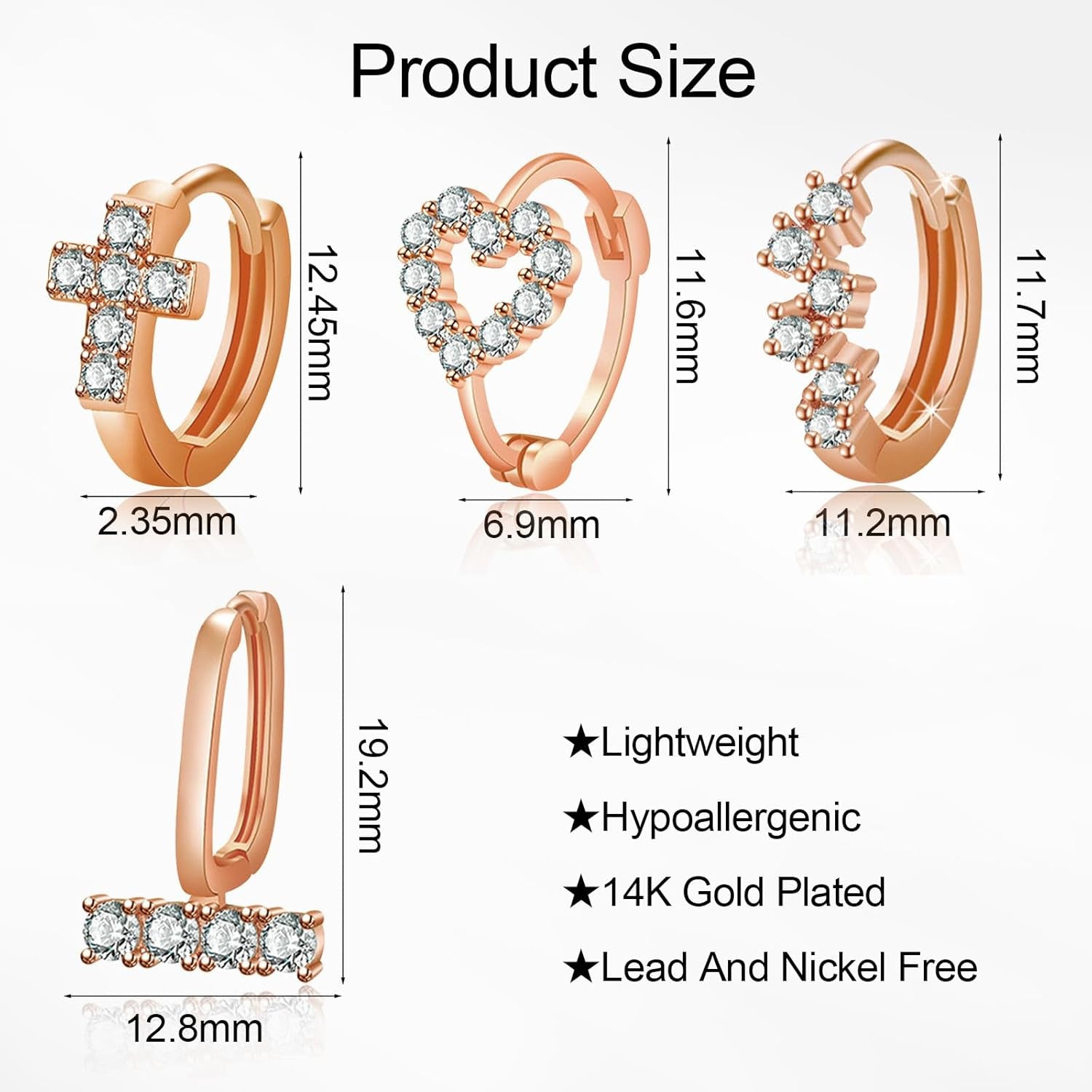 4Pairs Stud Hoop Earrings Set for Women Dainty Gold Earrings 14K Gold Plated Hypoallergenic Lightweight Huggie Hoops Earrings Cubic Zirconia Earrings for Women