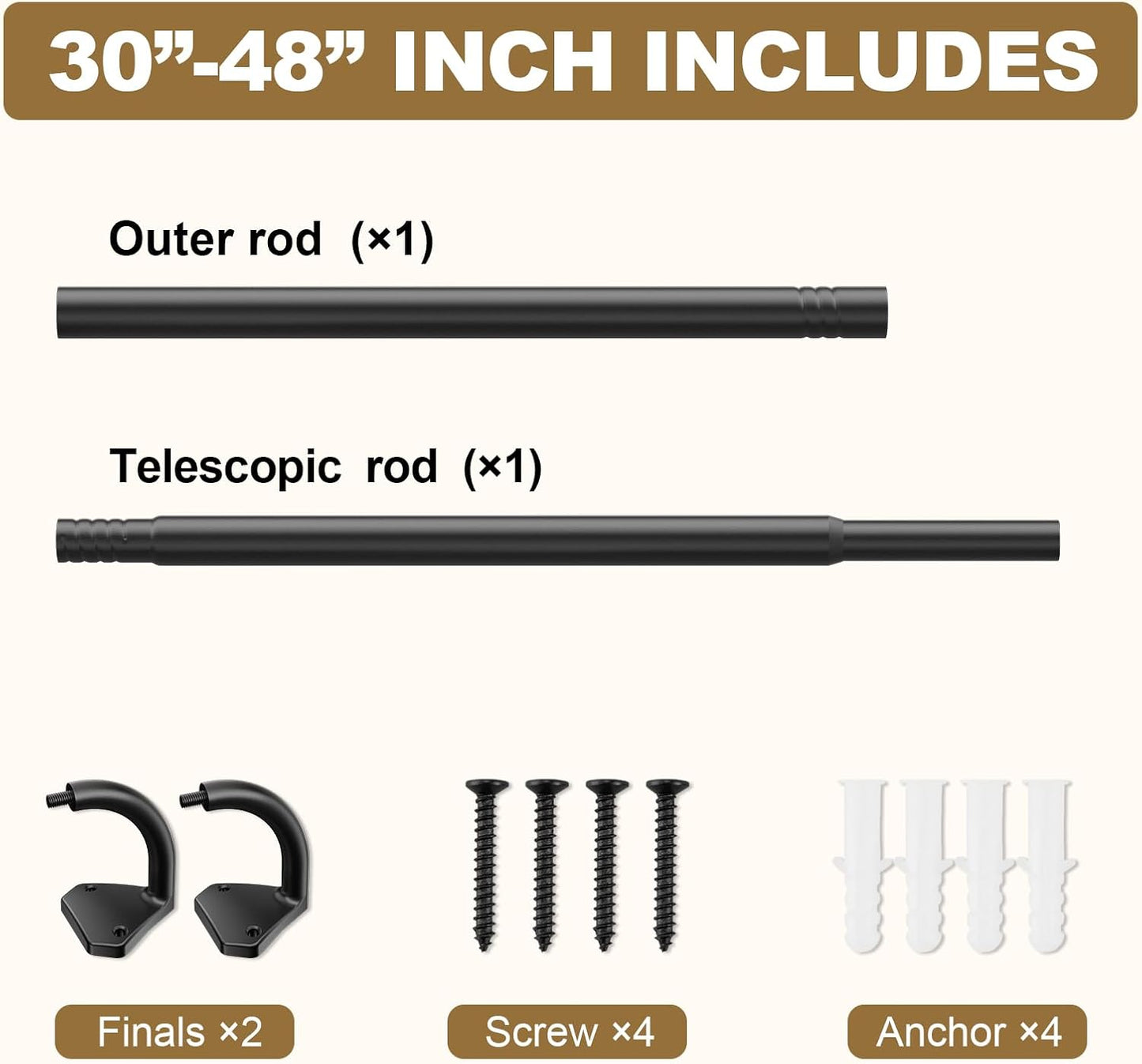 Black Wrap around Curtain Rods for Windows 28 to 48 Inch, 5/8 Inch Industrial Telescoping Blackout Curtain Rods for Bedroom & Outdoor
