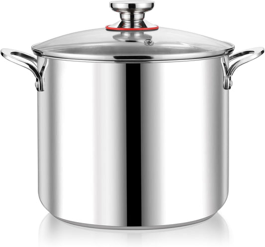 12 Quart Stainless Steel Stock Pot with Lid, Large Stockpot for Cooking Pasta Soup, Cookware for Induction Gas Electric Stoves, Visible Lid & Measuring Markings, Dishwasher Safe