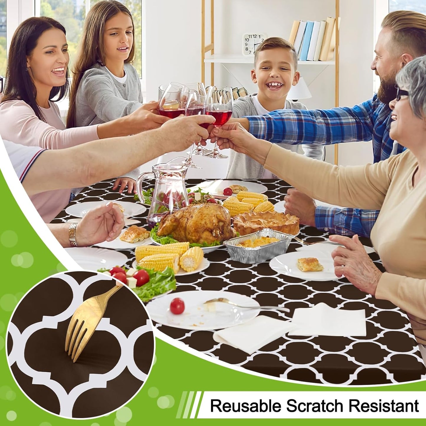 Rectangle Waterproof Vinyl Tablecloth with Flannel Backing, Wipeable and Spillproof for Indoor and Outdoor Use (60" x 84", Coffee)