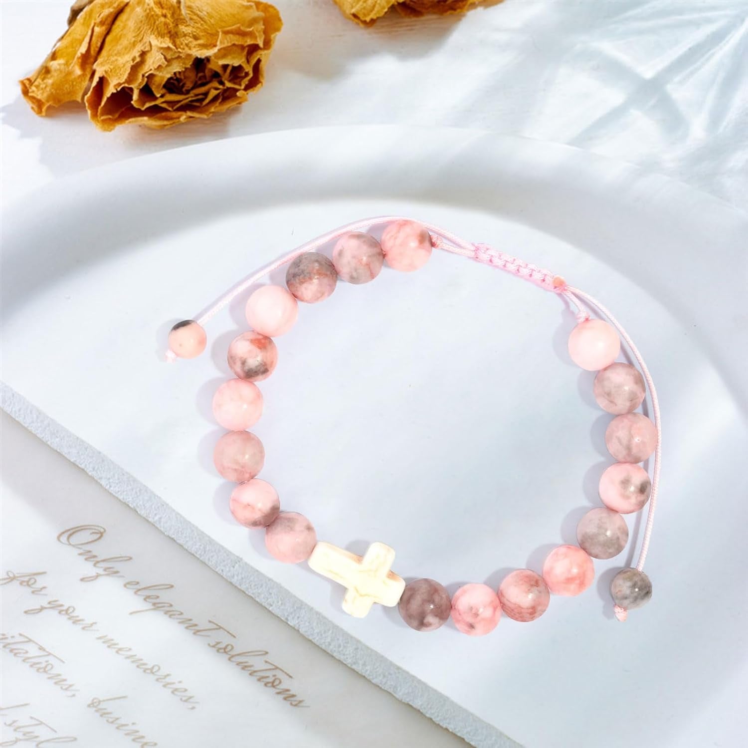 Gifts for Daughters/Granddaughters, Adjustable Pink Bracelet, Handmade Bracelet, Birthday Gift, Christmas Gift, Valentine'S Day Gift, Graduation Gift (Cross Bracelet, for My Granddaughter)