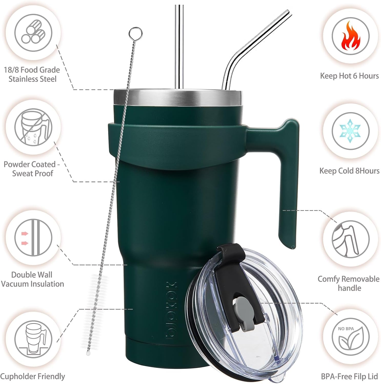 20 Oz Tumbler with Handle Stainless Steel Insulated Tumbler with Lid and Straw Travel Coffee Cups for Women and Men,Army Green