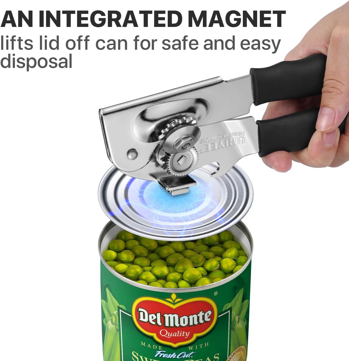 Can Opener Manual Heavy Duty,  Hand Held Can Openers for Seniors with Comfort Grip Sharp Blade, Solid Steel Hand Manual Can Open with Magnet for Kitchen Camping, Black