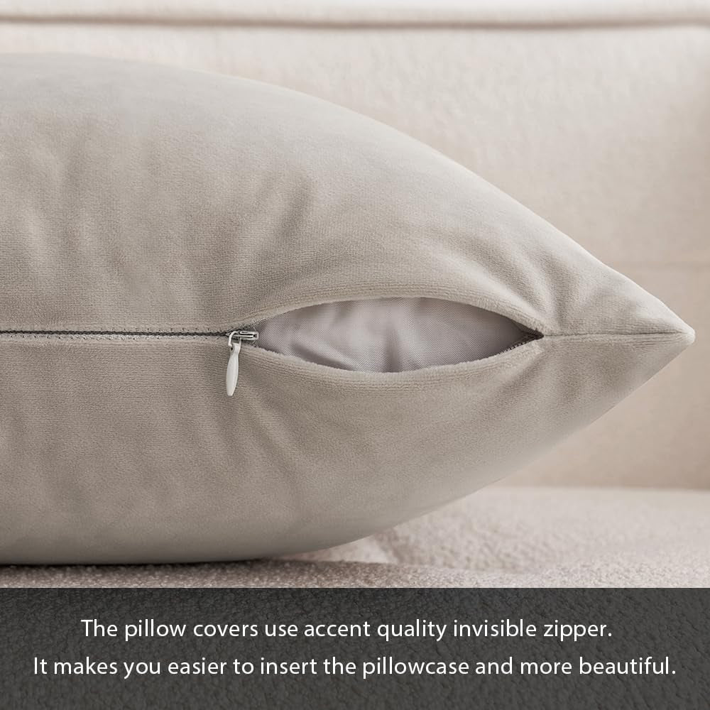 Pack of 2, Velvet Soft Solid Decorative Square Throw Pillow Covers Set Cushion Cases Pillowcases for Sofa Bedroom Car18 X 18 Inch 45 X 45 Cm Mix Pink and Grey