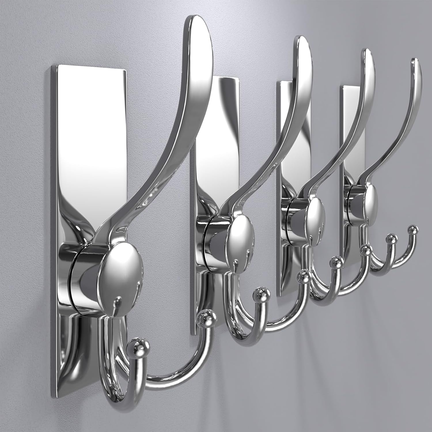 2 Pack Stainless Steel Heavy Duty Coat Hooks, Multifunctional Practical Hooks for Hanging Bathrobes, Coats, Towels, Backpacks, Hats & Kitchen Utensils, Modern Home Organization, Bright Surface