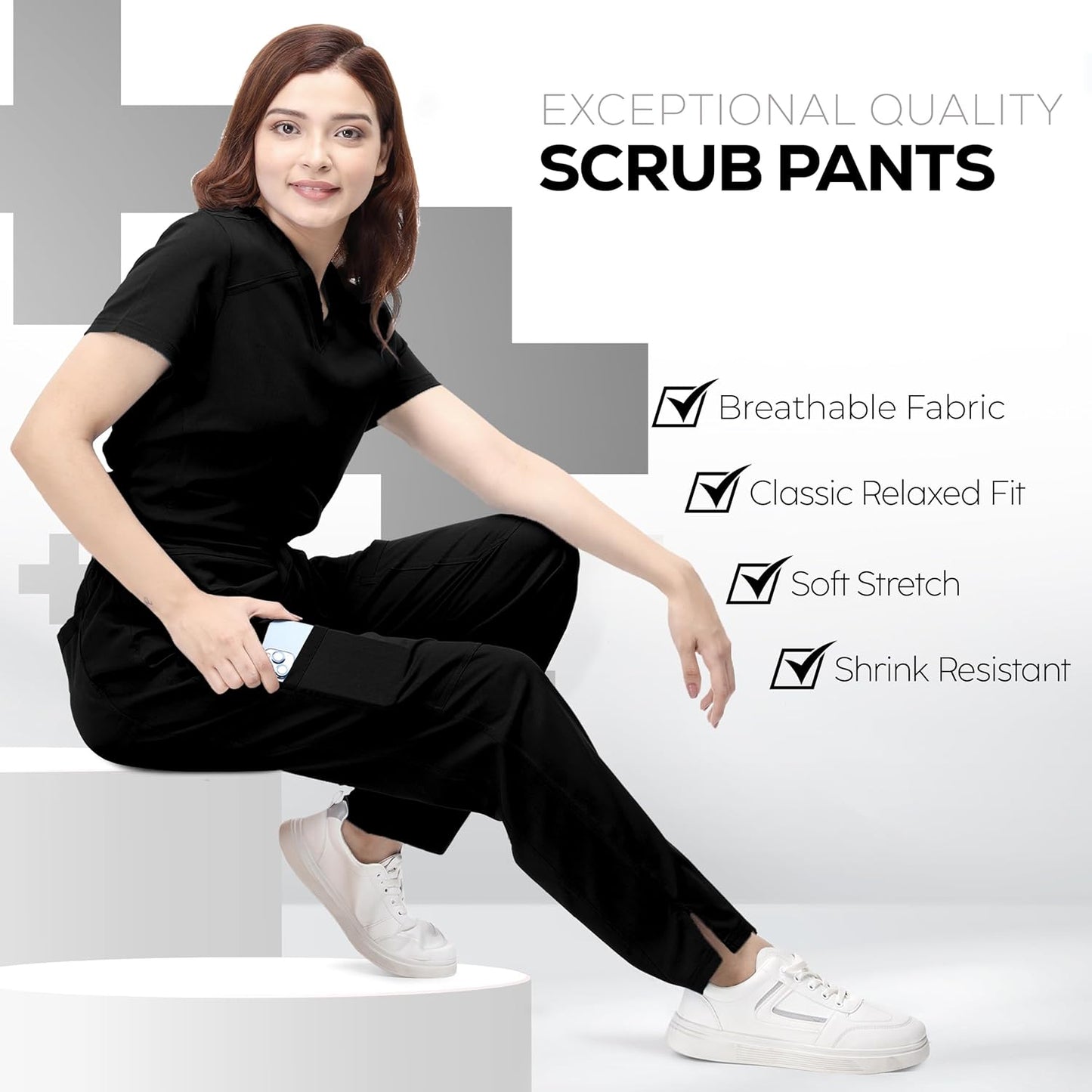 Scrub Pants for Women, Loose Fit, Drawstring, Soft Stretch