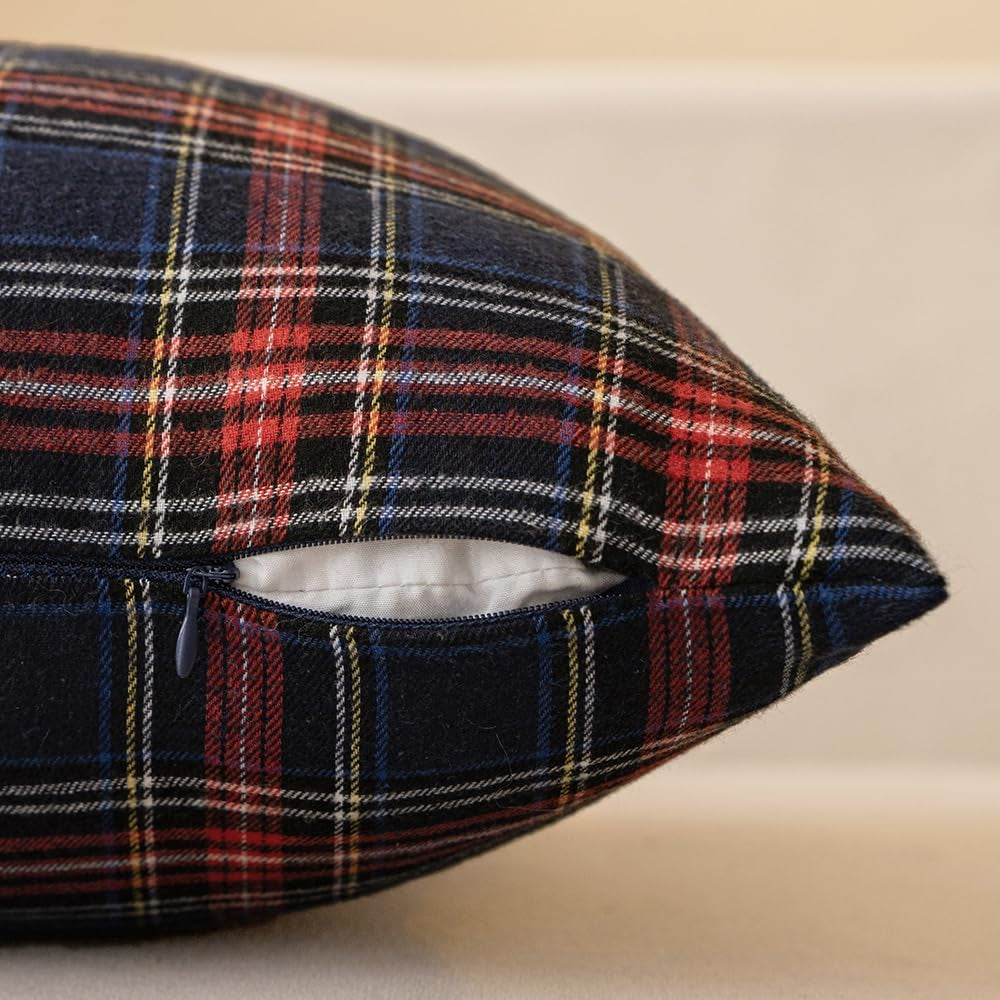 Scottish Tartan Plaid Throw Pillow Covers - Set of 2, 18x18 Inch Decorative Cushion Cases for Farmhouse and Outdoor Use, Blue