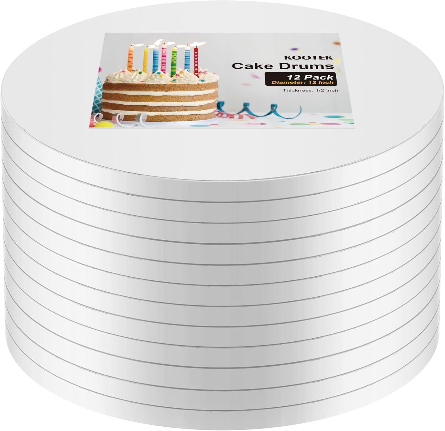 12PCS Cake Drums 12 Inch Round, 12In Cake Boards Set, 1/2" Thick Sturdy Cardboard Base for Wedding & Party Desserts, Food Grade for Baking & Decorating, Base Para Pastel (White)