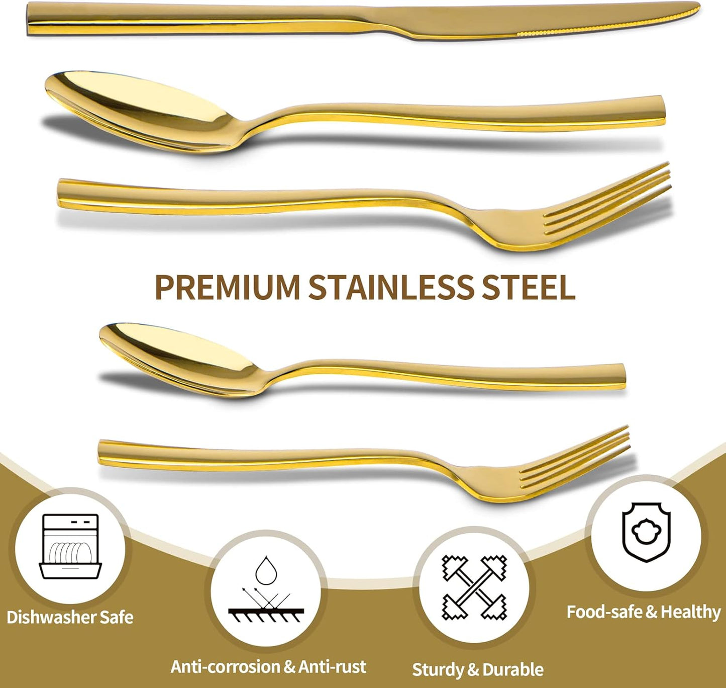 40-Piece Luxury Gold and Silver Stainless Steel Flatware Set for 8 - Mirror Polished Cutlery Service for Home, Kitchen, Restaurant, and Weddings