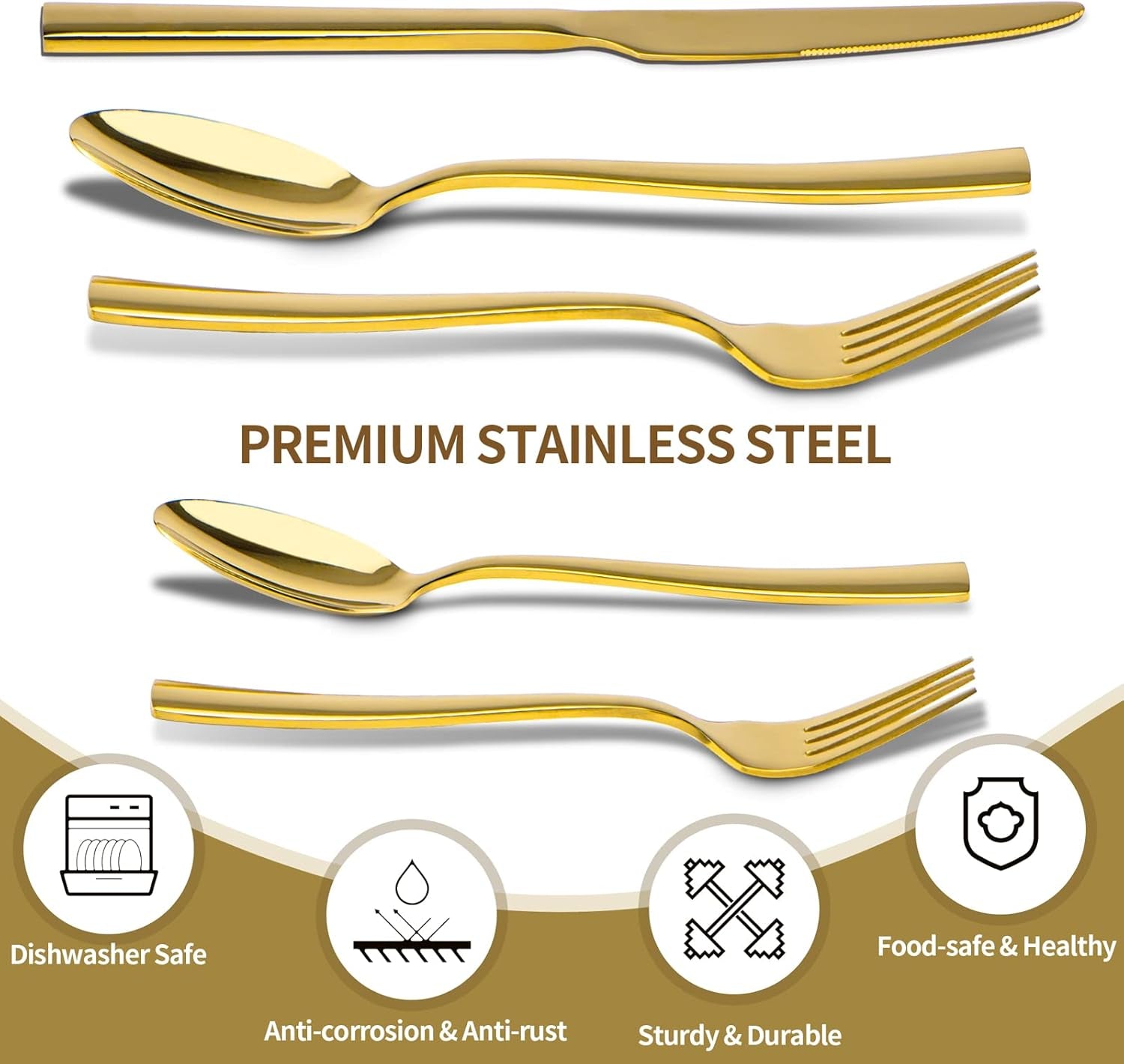 40-Piece Luxury Gold and Silver Stainless Steel Flatware Set for 8 - Mirror Polished Cutlery Service for Home, Kitchen, Restaurant, and Weddings