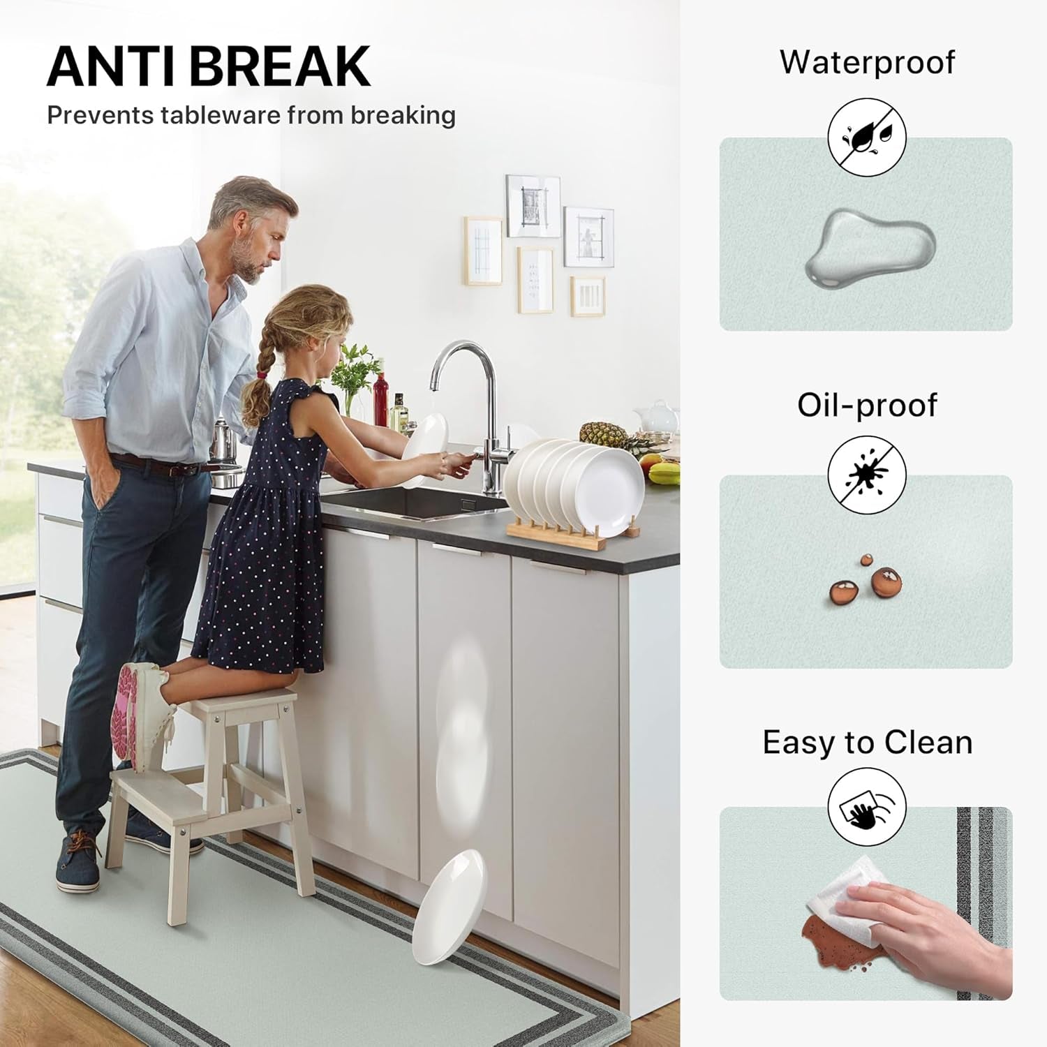 Kitchen Mats for Floor 2 PCS Cushioned Anti-Fatigue, Geometric Waterproof Kitchen Rugs Non Slip Washable, Comfort Standing Mat Rug for Kitchen, Office, Laundry, Lightgrey, 17"X 47"+17"X 30"