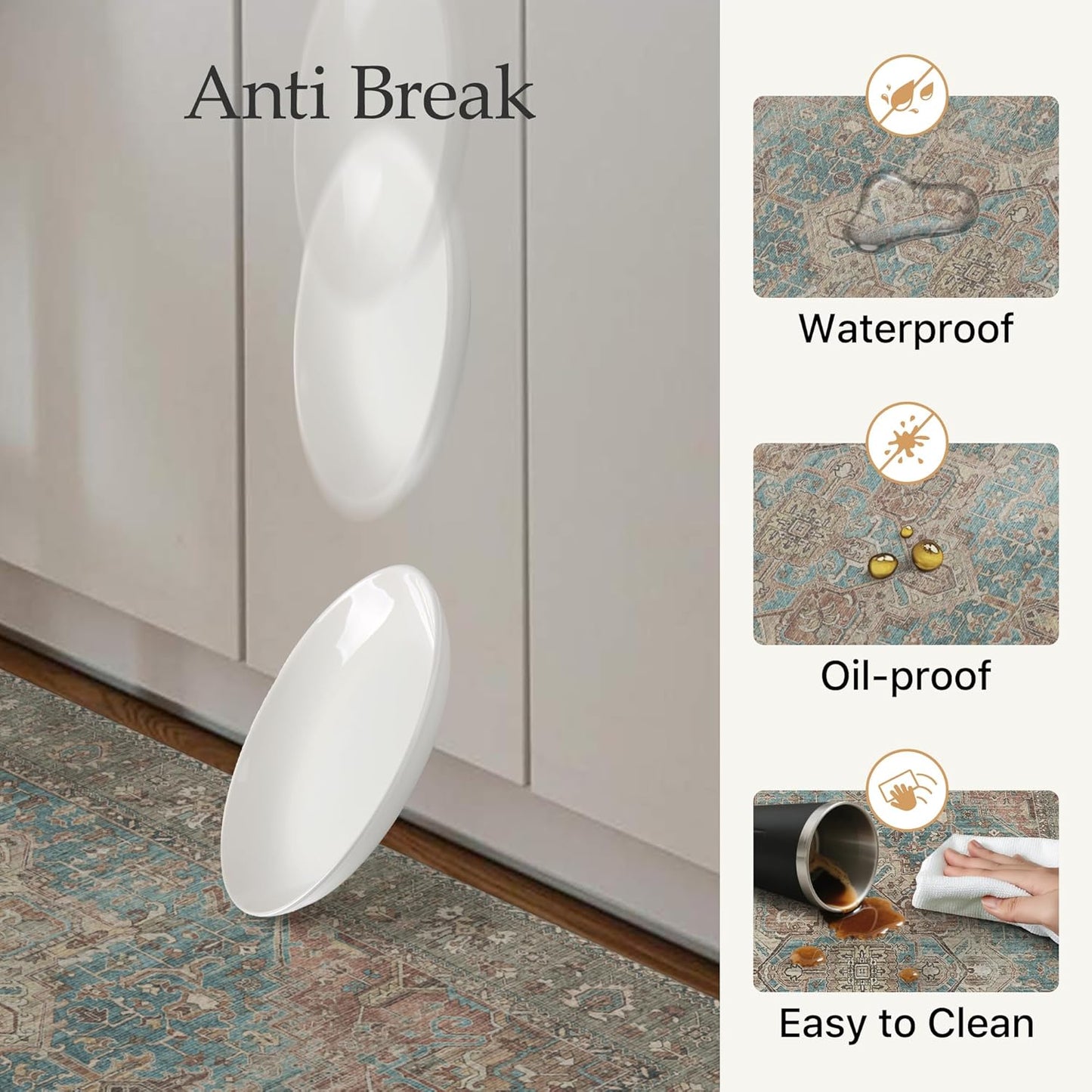 Kitchen Mats for Floor, 2PCS Kitchen Rugs Non Slip Washable, Waterproof anti Fatigue Mat, Comfort Standing Runner Rug for Sink, Office, Laundry, Home, 17.3"X47"+17.3"X30", Red&Brown