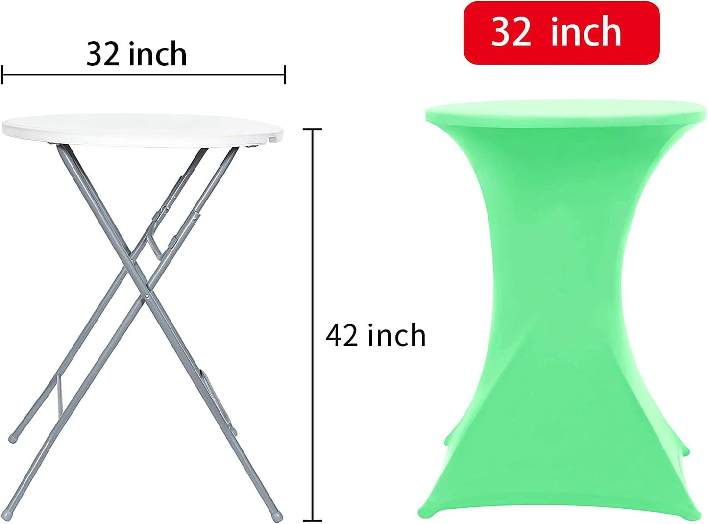Grass Green Cocktail Table Covers Stretch Spandex Cocktail Table Cover Cloth for Wedding (30"-32" Diameter X 42" Height,1Pc)