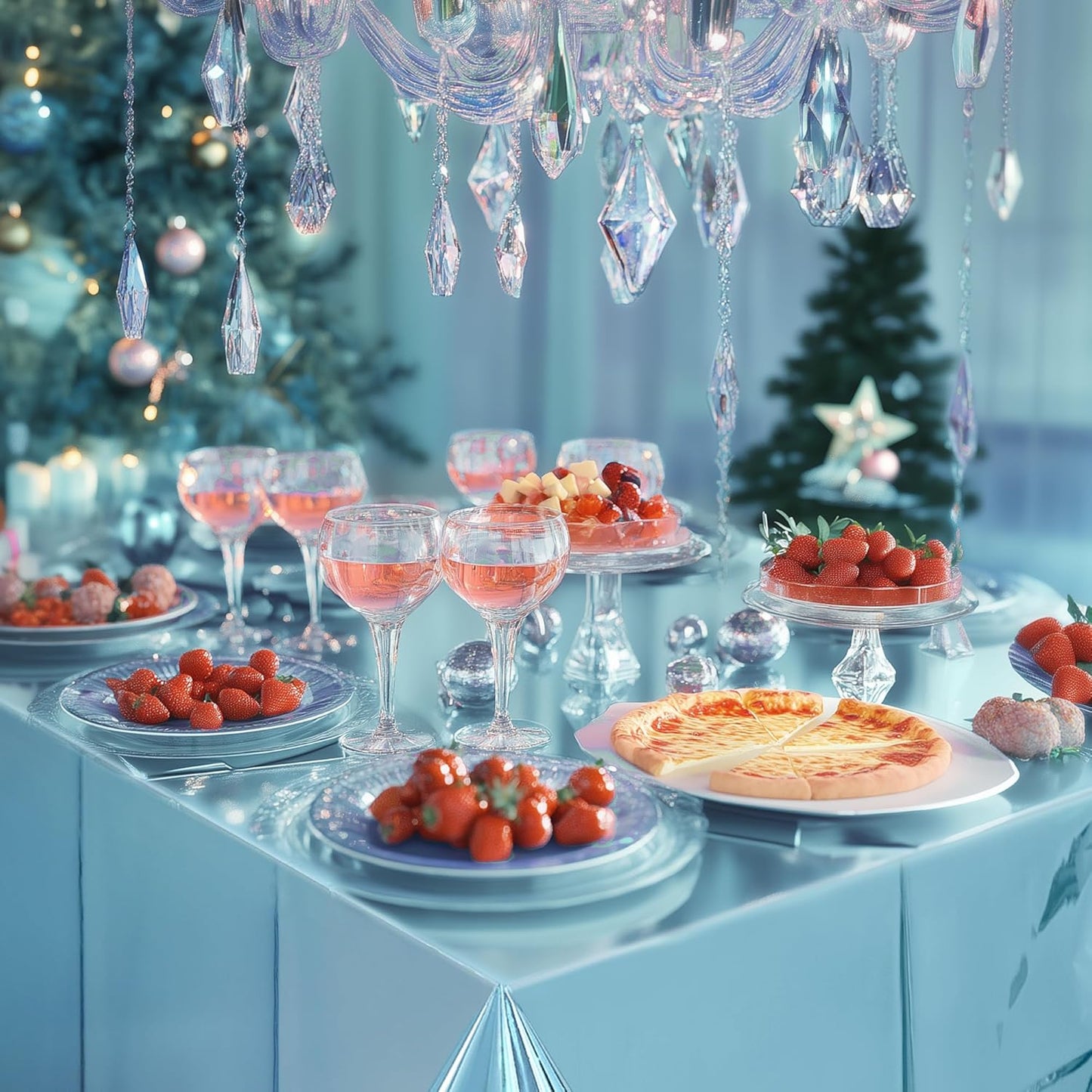 Light Blue Foil Disposable Tablecloths - 54 x 72 Inches - Waterproof Covers for Baby Showers, Frozen-Themed Birthdays, Winter Celebrations, Christmas, Weddings, and Graduations - Set of 4