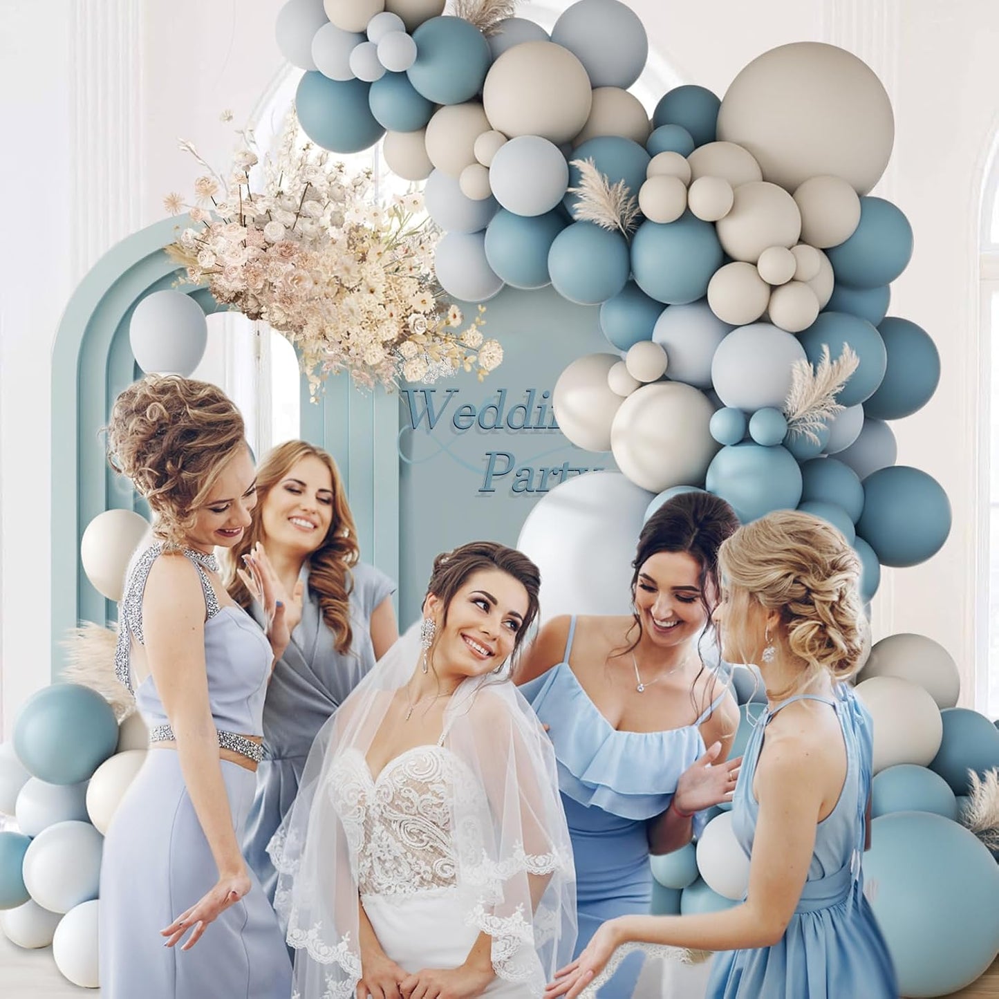 141Pcs Dusty Blue Balloons, Dusty Blue Balloon Arch Kit with White Sand Balloons for Gender Reveal Baby Shower Birthday Party Decorations