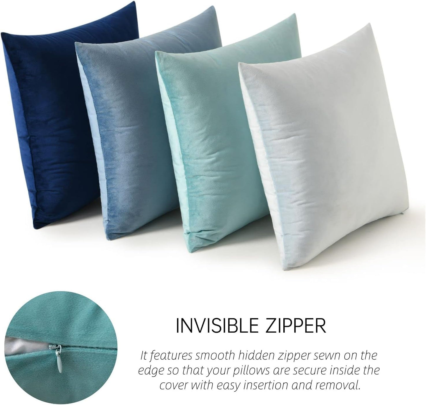 Pack of 4 Velvet Throw Pillow Covers Soft Solid Decorative Square Spring Cushion Case for Sofa Bedroom Living Room 18 X 18 Inch Blue