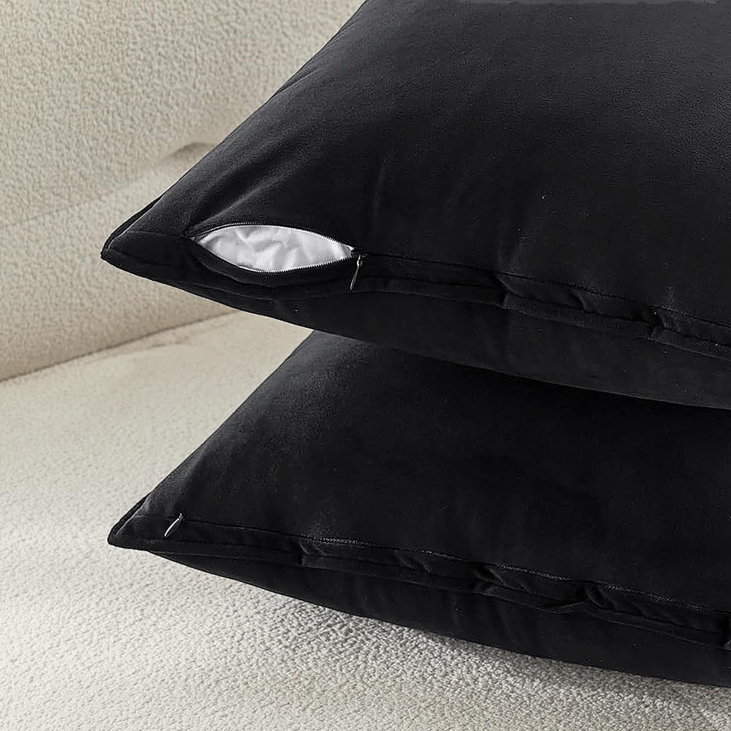 Set of 2 Soft Black Velvet Throw Pillow Covers - Solid Square Cushion Cases for Sofa, Bedroom, and Car (18 x 18 Inches / 45 x 45 cm)