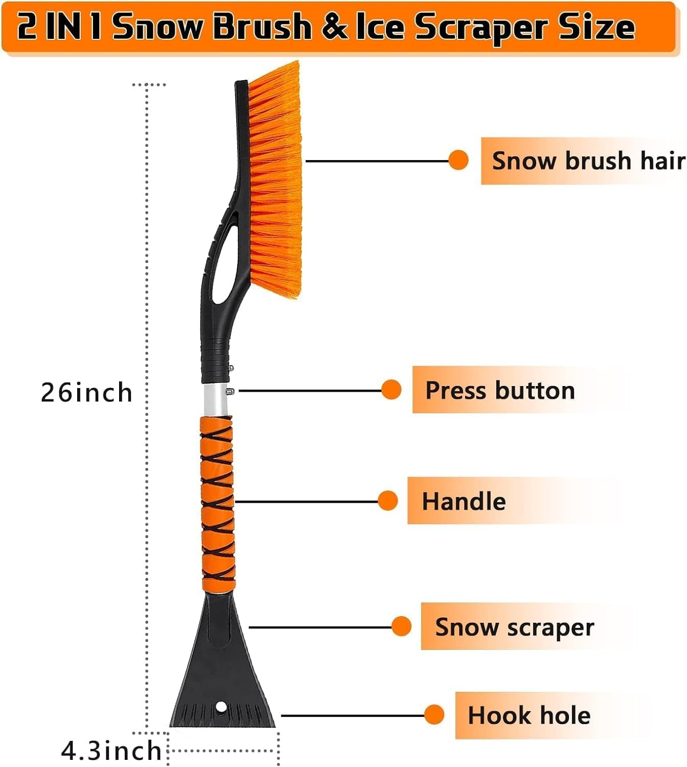 Snow Brush - 27 Inch Ice Scraper for Car Windshield, Detachable Snow Removal Tool with Ergonomic Foam Grip for Cars, Trucks, Suvs 01