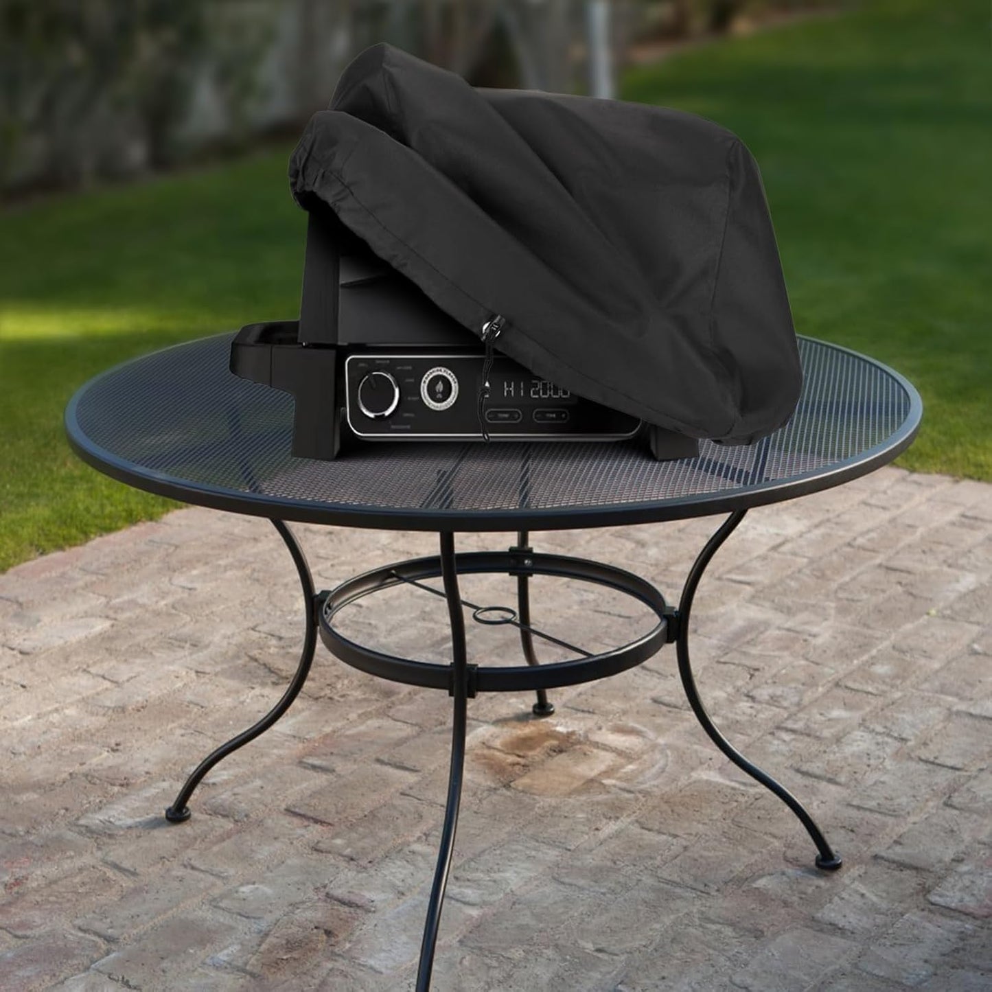 Grill Cover for Ninja OG700 OG701 OG751 Outdoor Series, Heavy Duty Waterproof Woodfire BBQ Cover with Inner Pocket, Sealed Team, Elastic Closure and Drawstrings, Black