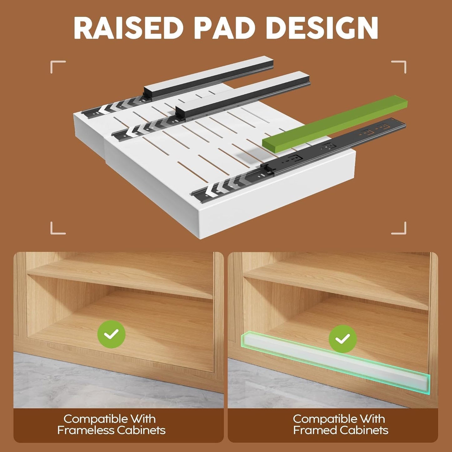 Expandable Pull-Out Cabinet Organizer Set - 21" Deep with Adjustable Width (12.05"-20.4") for Framed Cabinets, Featuring 3 Slide Rails and Adhesive Roll-Out Shelves - White Finish