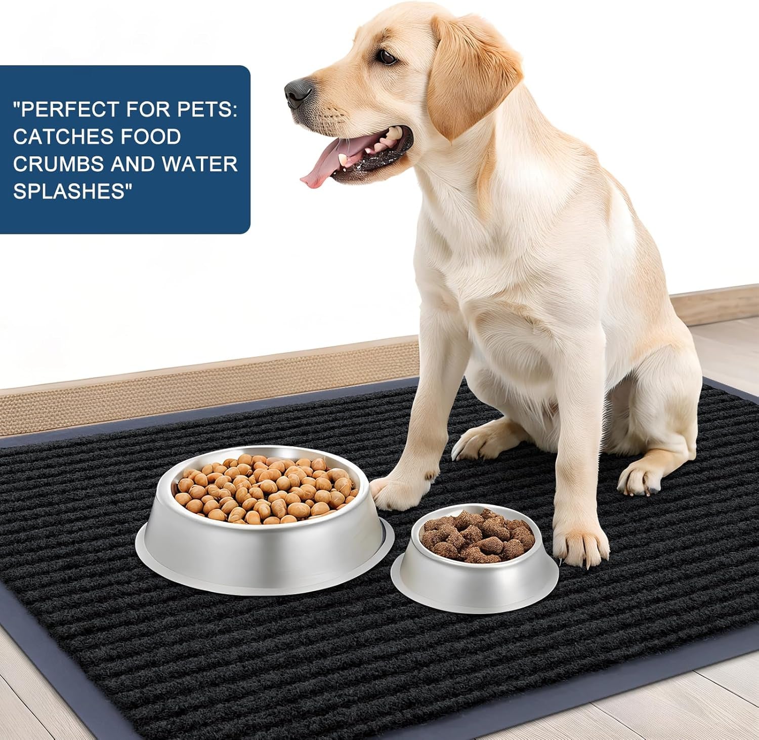 Front Door Mat Indoor Outdoor Entrance, and Waterproof All-Weather All-Season Doormat Size 29.5X17 in Black, 2 Item Bundle