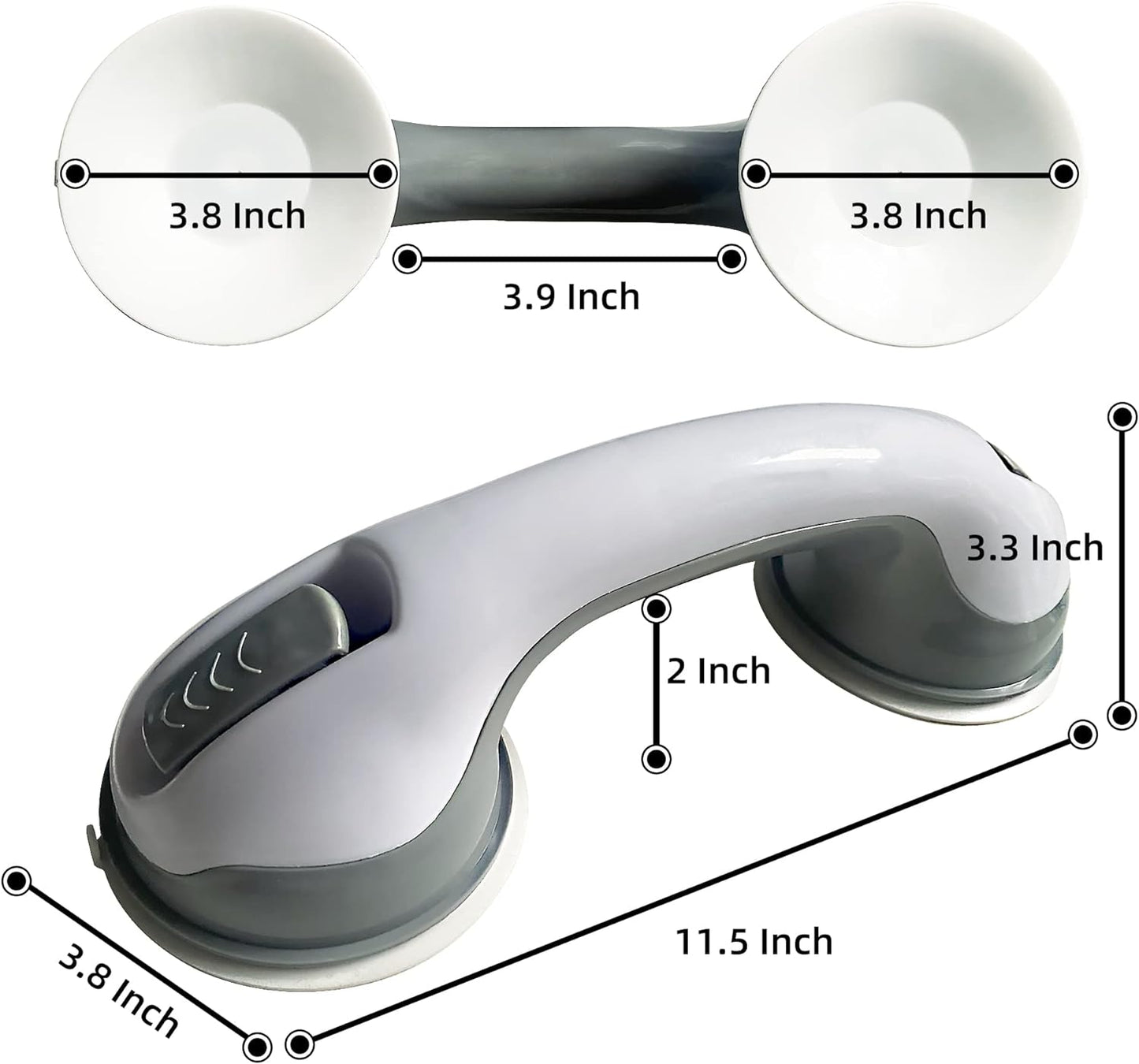 2 Pack Heavy-Duty Shower Grab Bars -  12 Inch Grey Suction Bar Handles for Elderly, Seniors, Handicap, Safety Balance Assist Grip for Bathroom, Toilet - Anti-Slip, Shower Handles Hand Rai